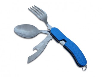 Niezbędnik turystyczny składany nóż łyżka widelec niebieski