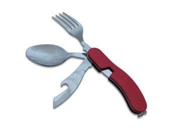 Niezbędnik turystyczny składany nóż łyżka widelec czerwony
